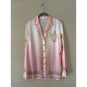 Escada 100% Silk Button-Down Blouse – Pink Baroque Print – Size 36 (US 4-6)
